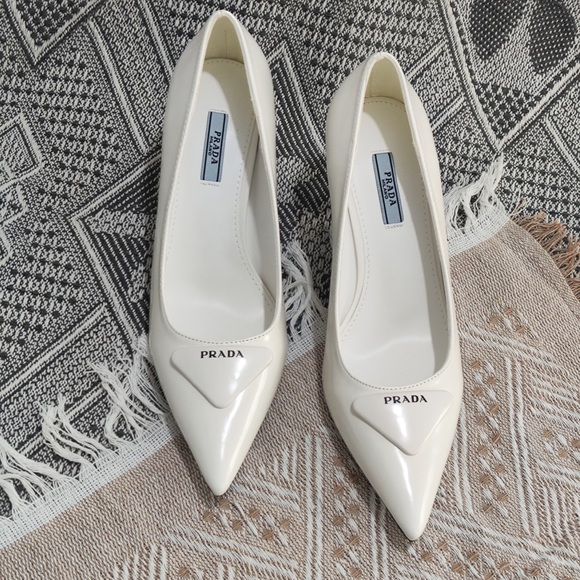 Prada Shoes - Prada White Pointed Patent Leather Pumps